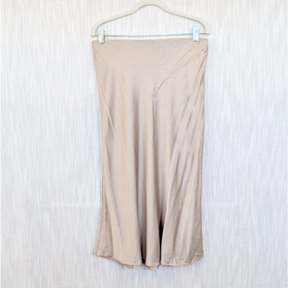 Quince Midi Silk Skirt Womens L Cream/Beige A-line Pull On - Picture 2 of 8